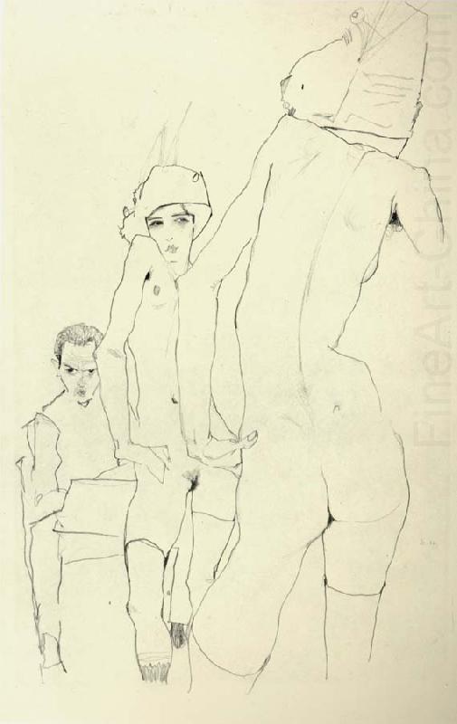 Schiele Drawing a Nude Model before a Mirror, Egon Schiele